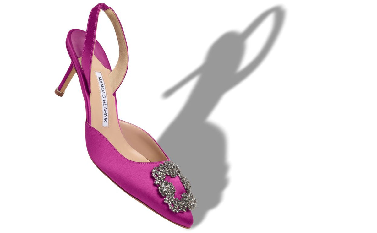 Lunette Grace Pink Jewel Buckle Slingbacks – front three-quarter view showing pink jewel buckle, crystal buckle, ankle…