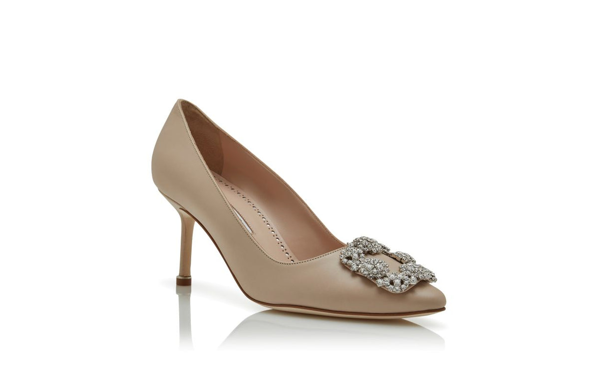 Adriana Halo Neutral Jewel Buckle Pumps – top view showing neutral jewel buckle, crystal buckle, almond toe, Vowalisse