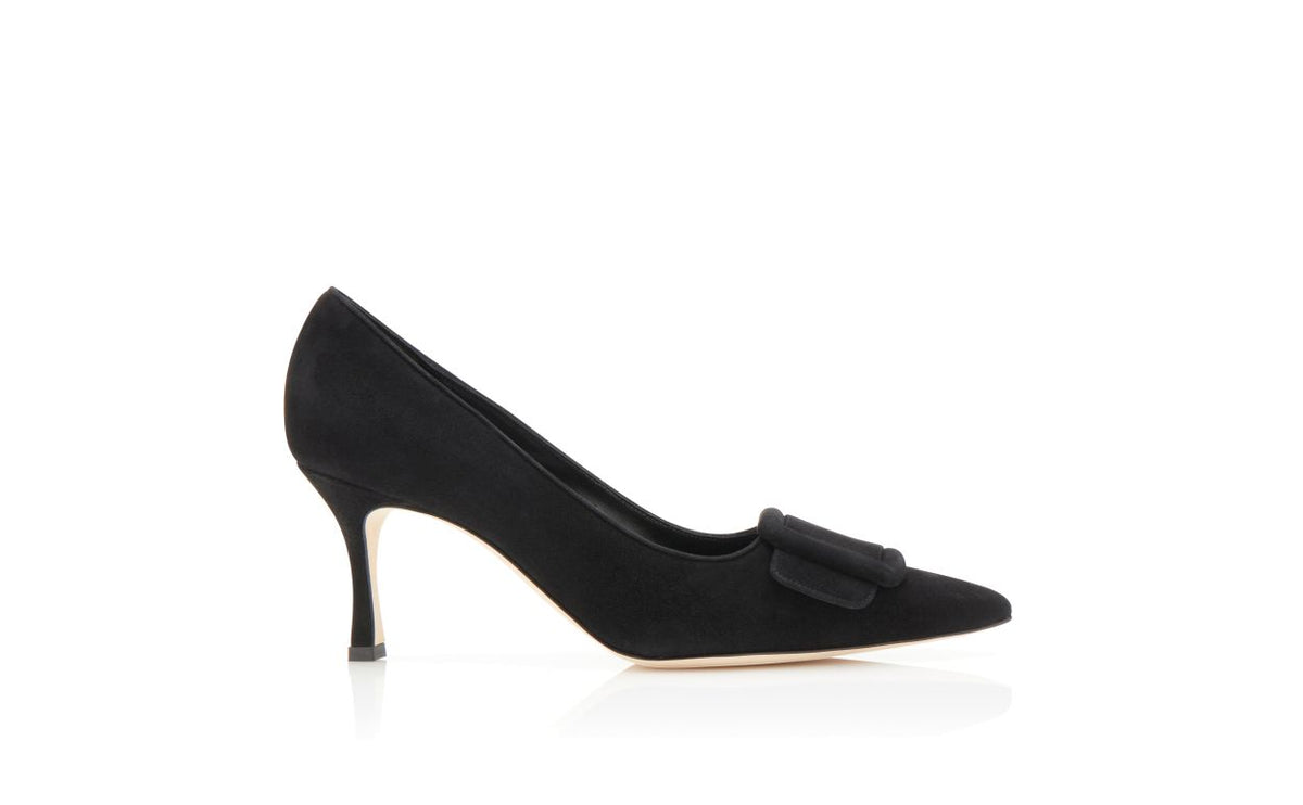 Valentina Dream Black Pointed Toe Pumps – side profile showing black pointed toe, suede, Vowalisse