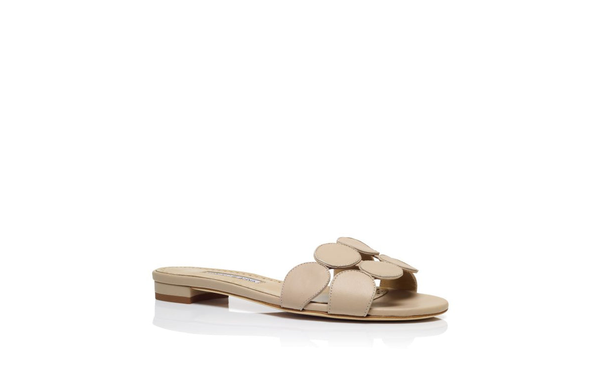 Clarisse Flame Neutral Open Toe Mules – top view showing neutral open toe, nappa leather, Vowalisse