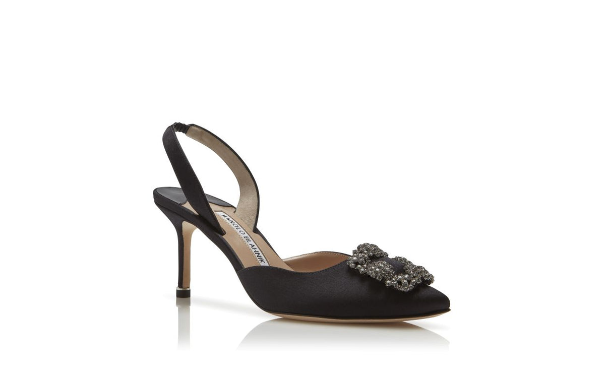 Marielle Bloom Black Jewel Buckle Slingbacks – top view showing black jewel buckle, crystal buckle, ankle strap, slingback…