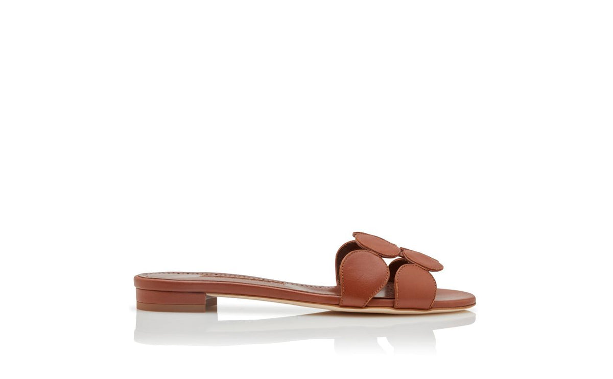 Aurelia Grace Brown Open Toe Mules – side profile showing brown open toe, nappa leather, Vowalisse