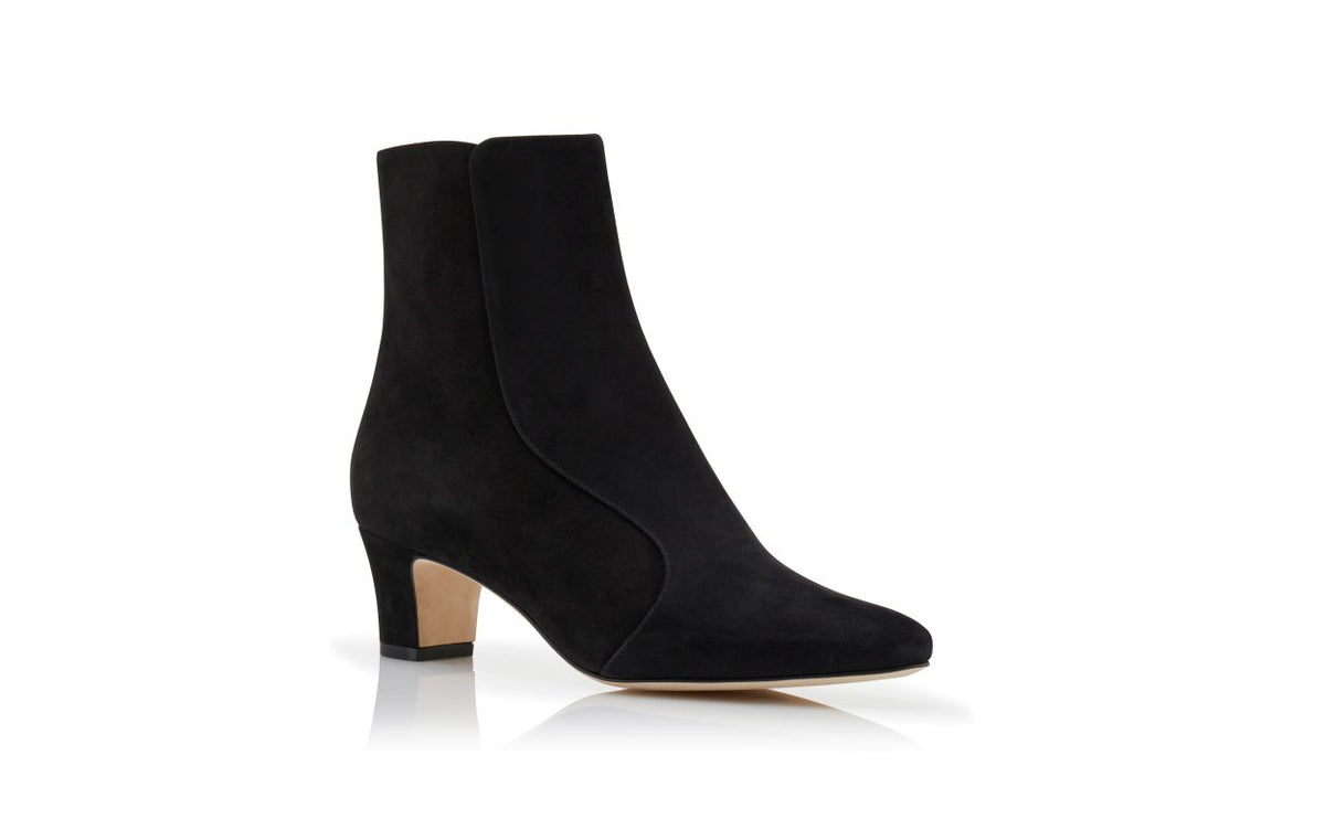 Emmeline Élan Black Round Toe Ankle Boots – top view showing black round toe, suede, Vowalisse