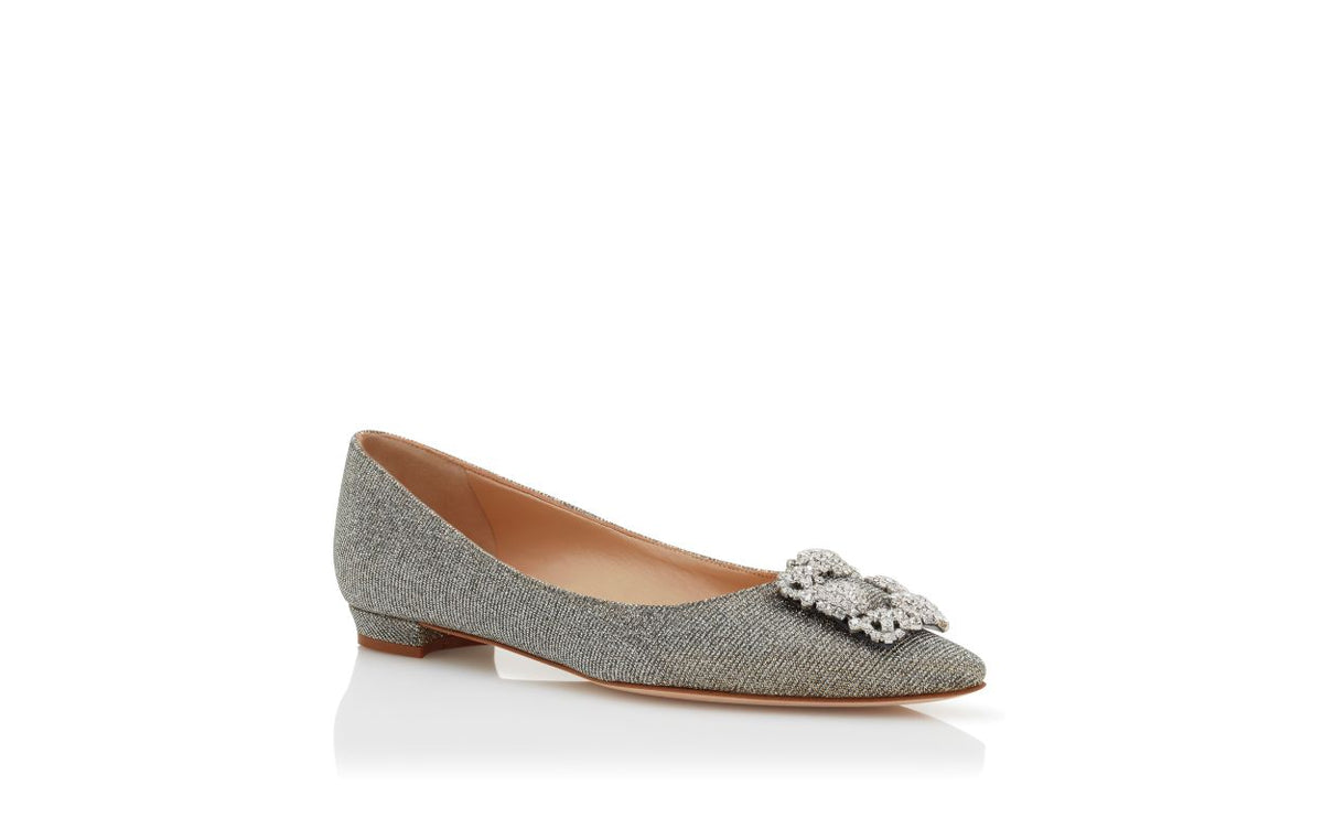 Vivienne Jewel Silver Jewel Buckle Pumps – top view showing silver jewel buckle, crystal buckle, almond toe, Vowalisse