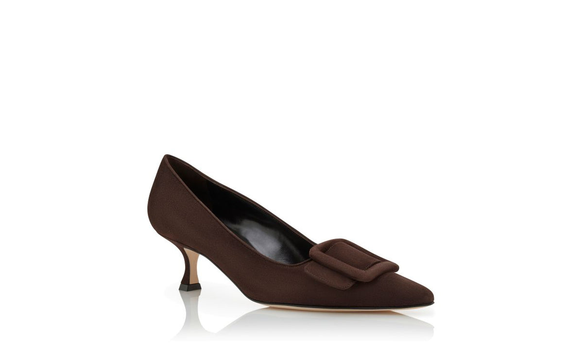 Leonora Dawn Brown Pointed Toe Pumps – top view showing brown pointed toe, suede, Vowalisse