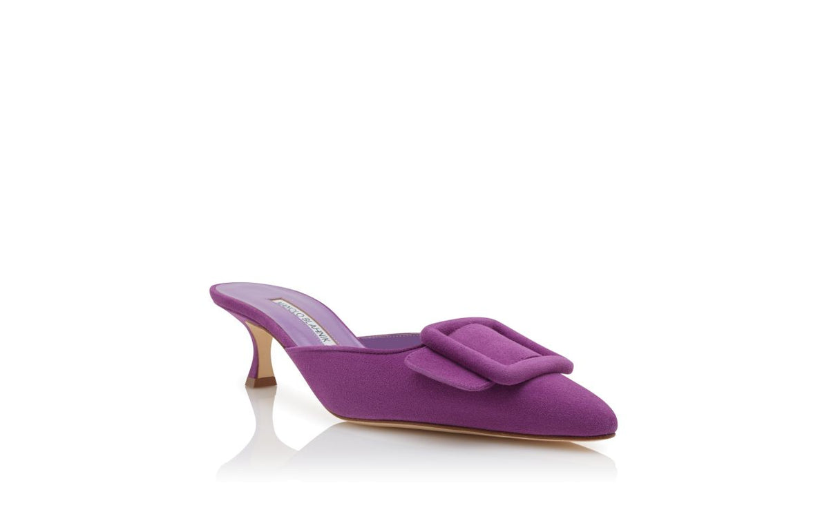 Colette Lace Purple Pointed Toe Mules – top view showing purple pointed toe, suede, Vowalisse