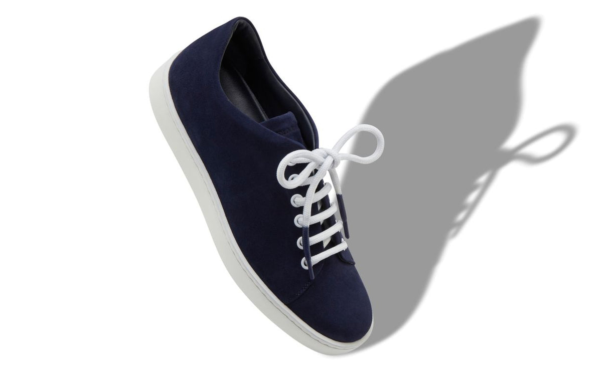 Valentina Halo Blue Round Toe Sneakers – front three-quarter view showing blue round toe, suede, lace, Vowalisse
