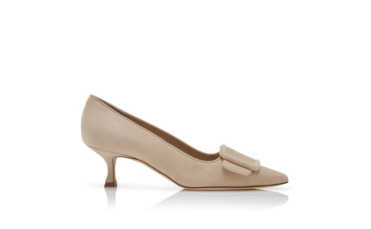 Isadora Bloom Neutral Pointed Toe Pumps – side profile showing neutral pointed toe, suede, Vowalisse