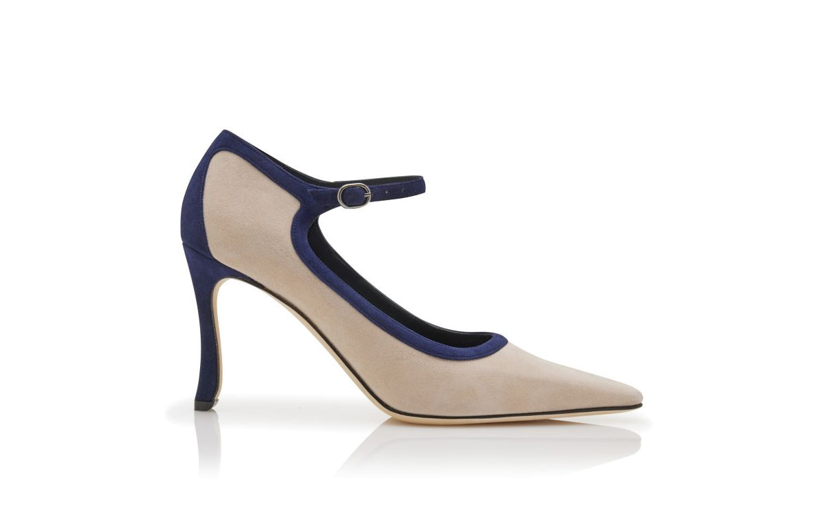 Marcella Rose Neutral Ankle Strap Ankle-Strap Shoes – side profile showing neutral ankle strap, almond toe, suede…