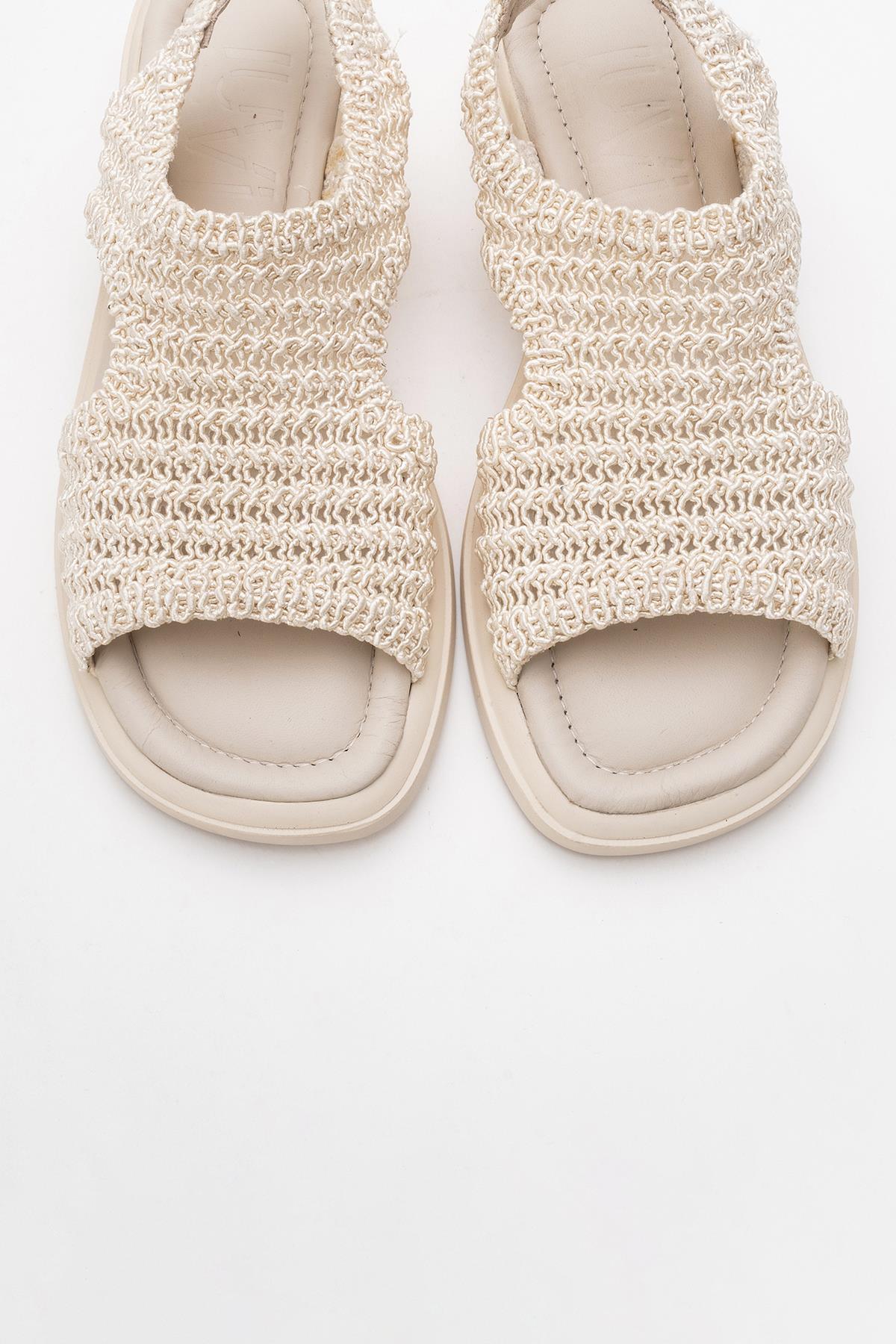 Weave - Beige Leather Woven Sandal – side view showing leather, Vowalisse