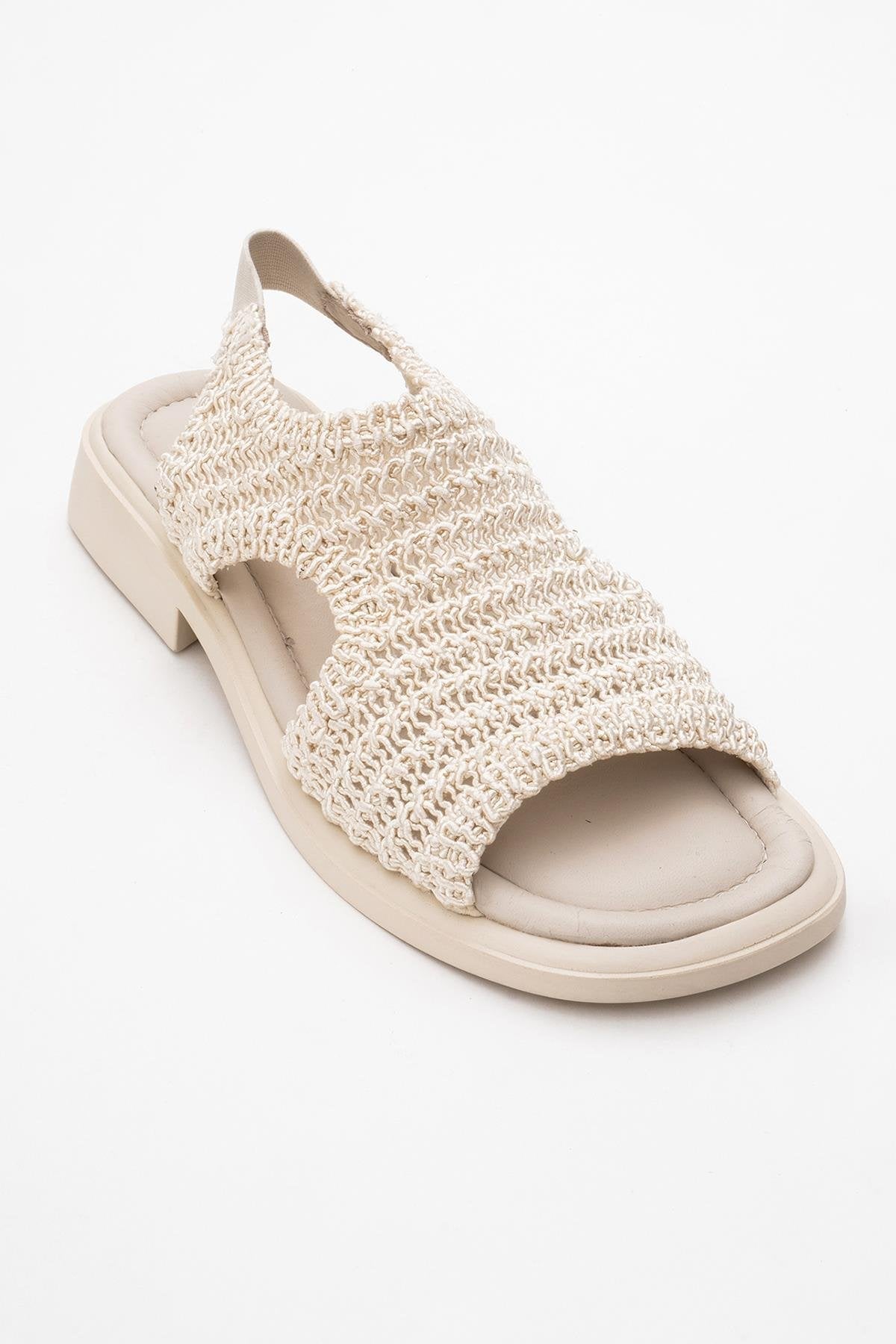 Weave - Beige Leather Woven Sandal – detail view showing leather, Vowalisse