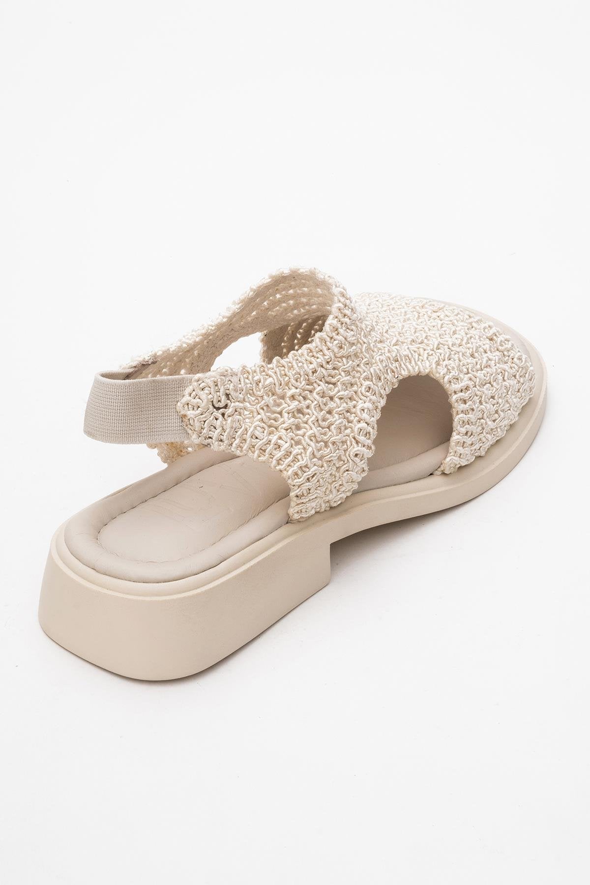 Weave - Beige Leather Woven Sandal – back view showing leather, Vowalisse