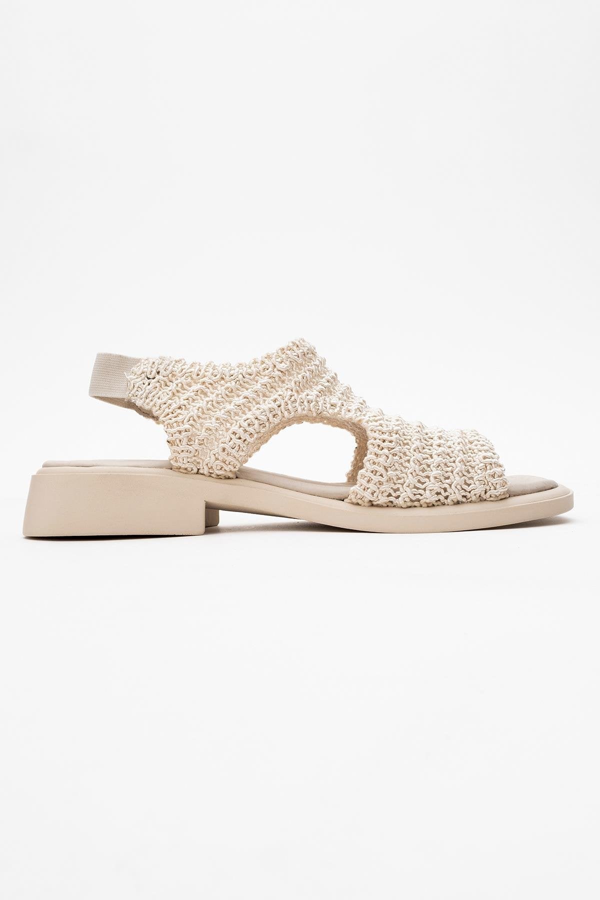 Weave - Beige Leather Woven Sandal – top view showing leather, Vowalisse