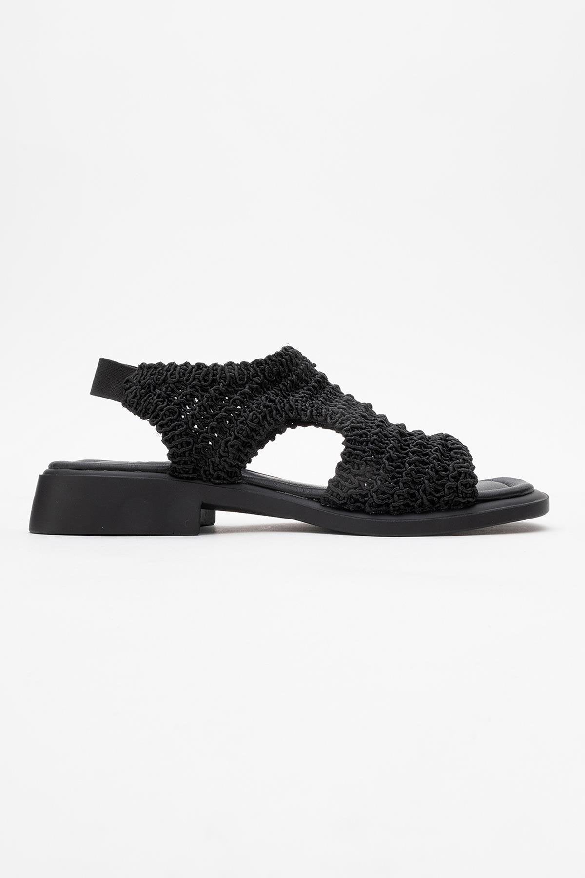 Weave - Black Leather Woven Sandal – top view showing leather, black, Vowalisse