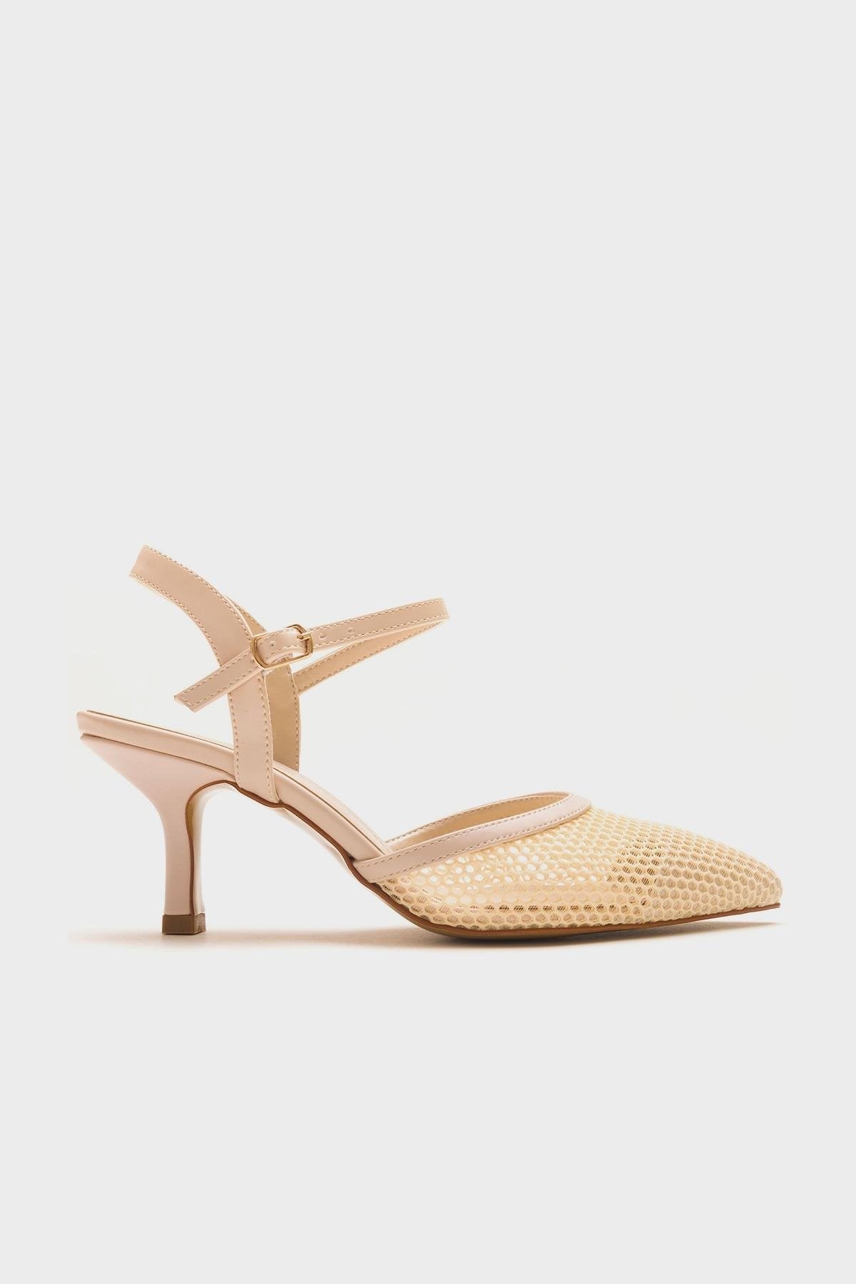 Chic - Beige Heeled Shoe – top view showing leather, Vowalisse