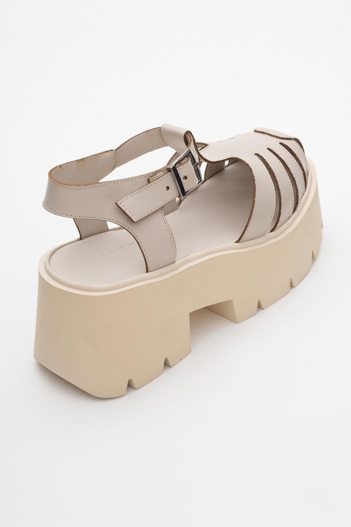 Verua - Beige Platform Sandal – back view showing leather, Vowalisse