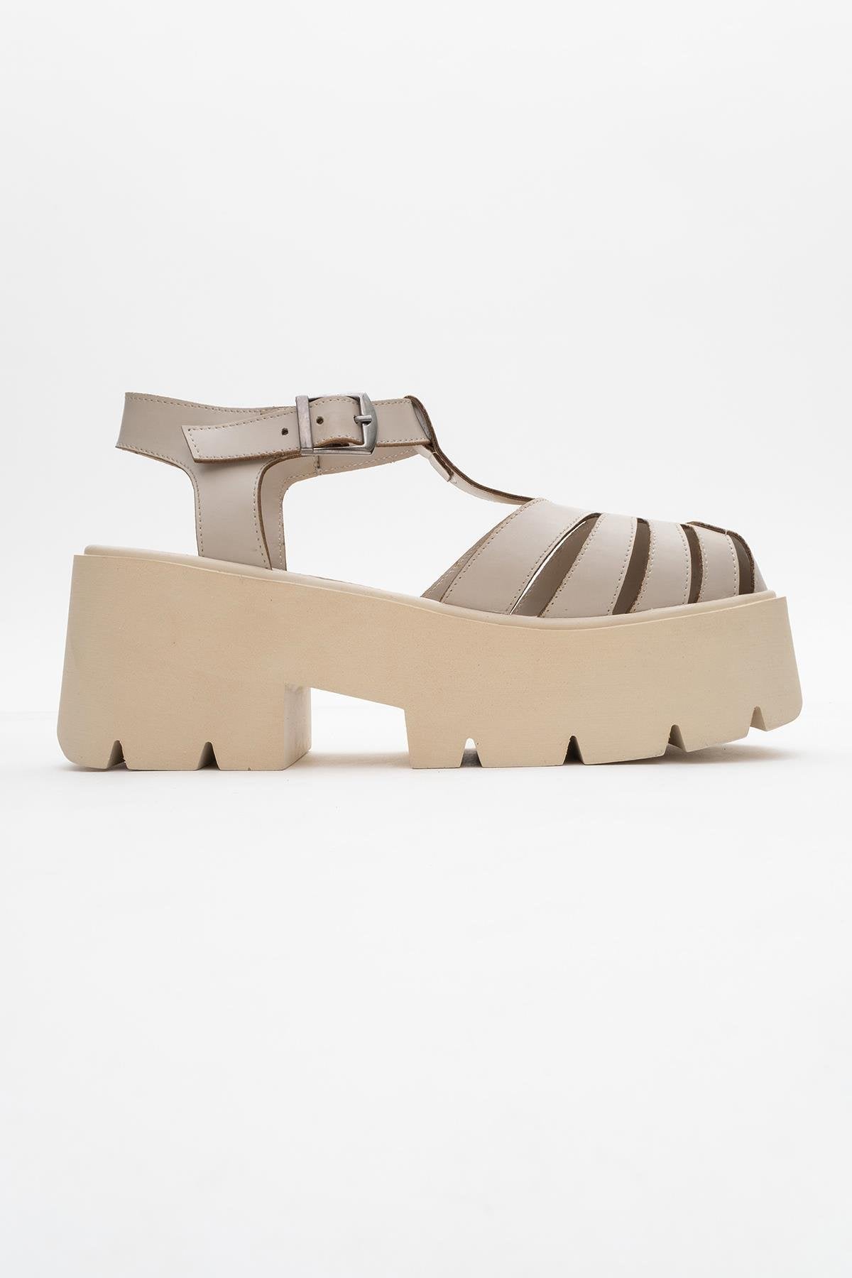 Verua - Beige Platform Sandal – top view showing leather, Vowalisse