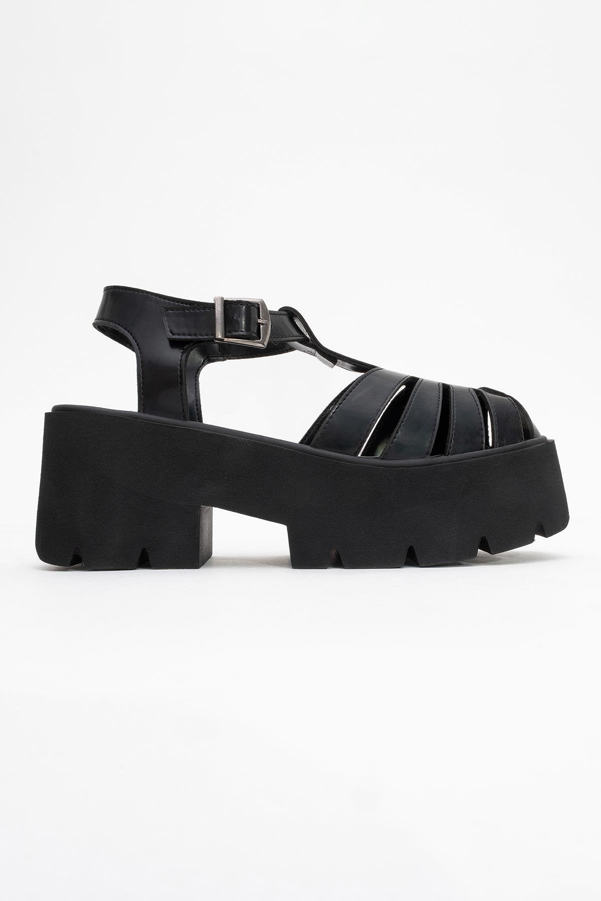 Verua - Black Platform Sandal – top view showing leather, black, Vowalisse