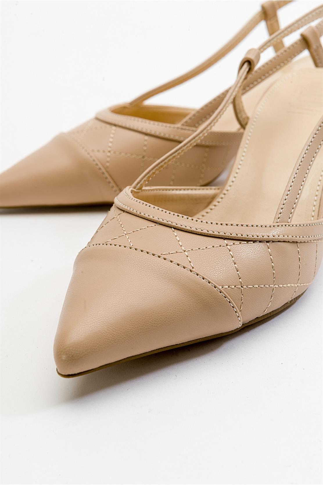 Point - Nude Heeled Shoe – heel view showing leather, nude, Vowalisse