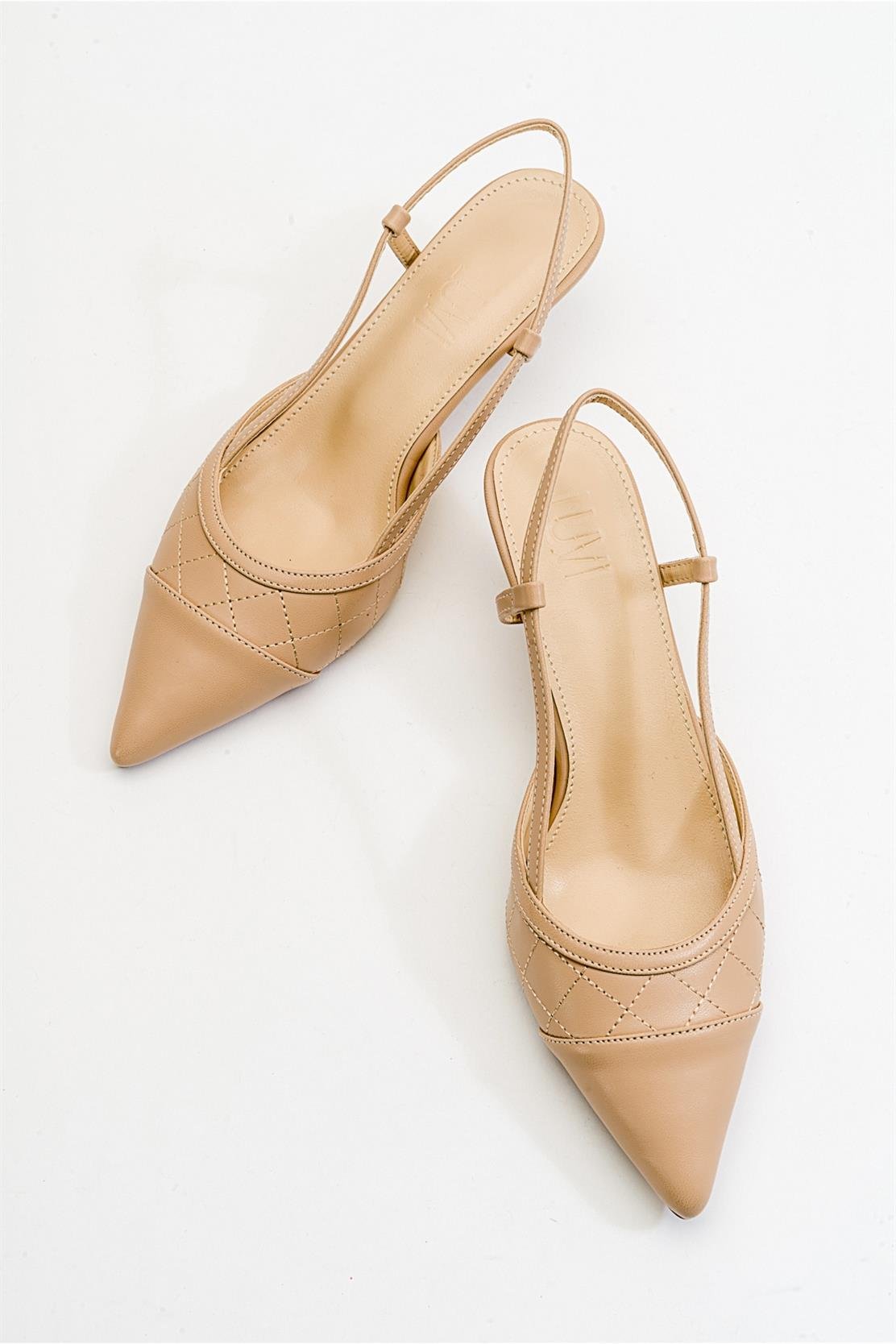 Point - Nude Heeled Shoe – back view showing leather, nude, Vowalisse