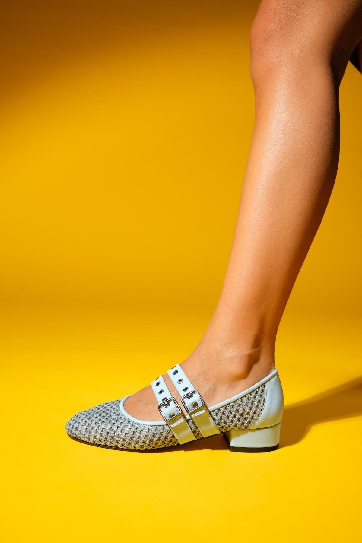 Lapis - Baby Blue Low Heel Shoe – back view showing leather, blue, Vowalisse