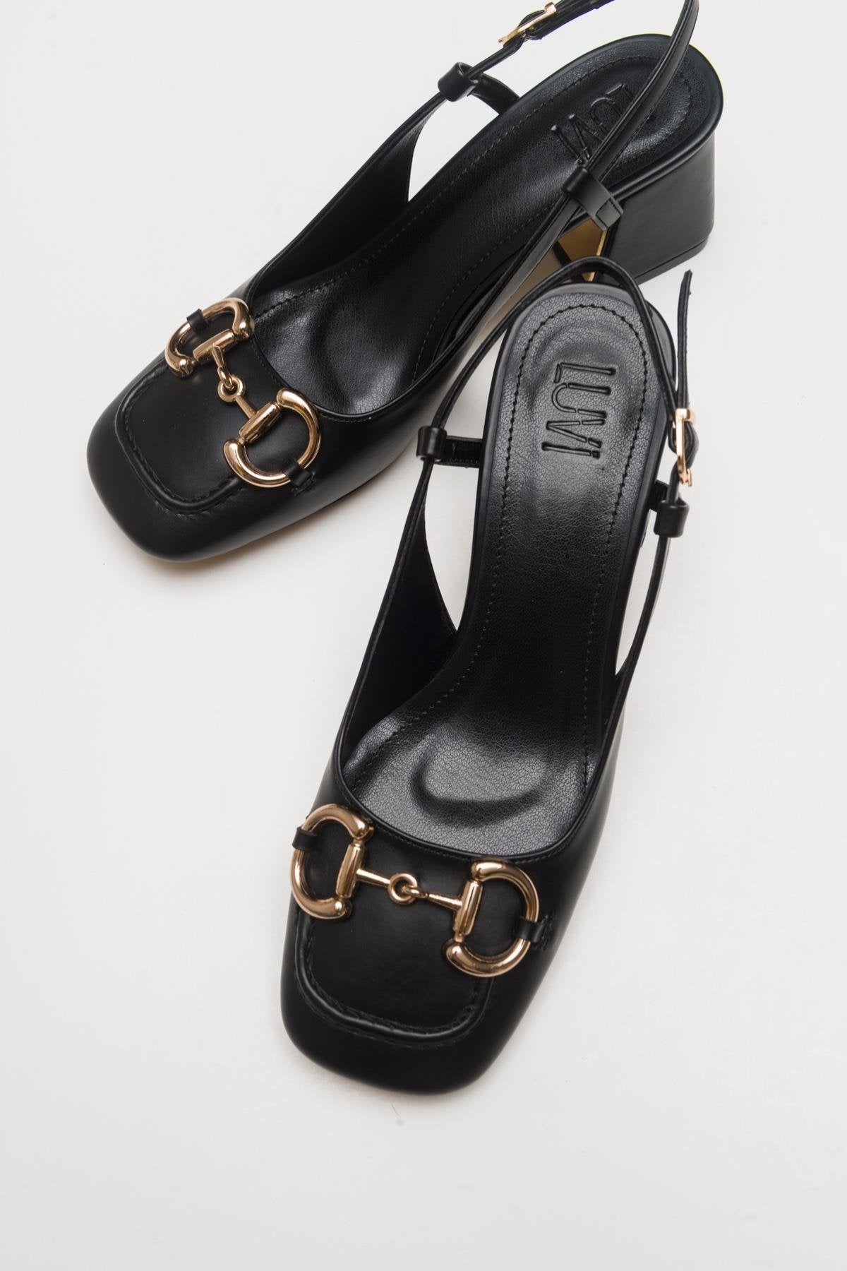 Karol - Black Heeled Shoe – front three-quarter view showing leather, black, Vowalisse