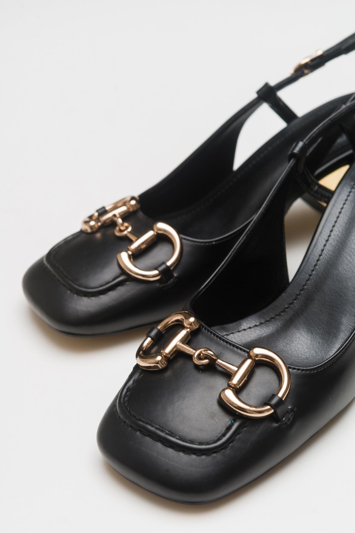 Karol - Black Heeled Shoe – side view showing leather, black, Vowalisse