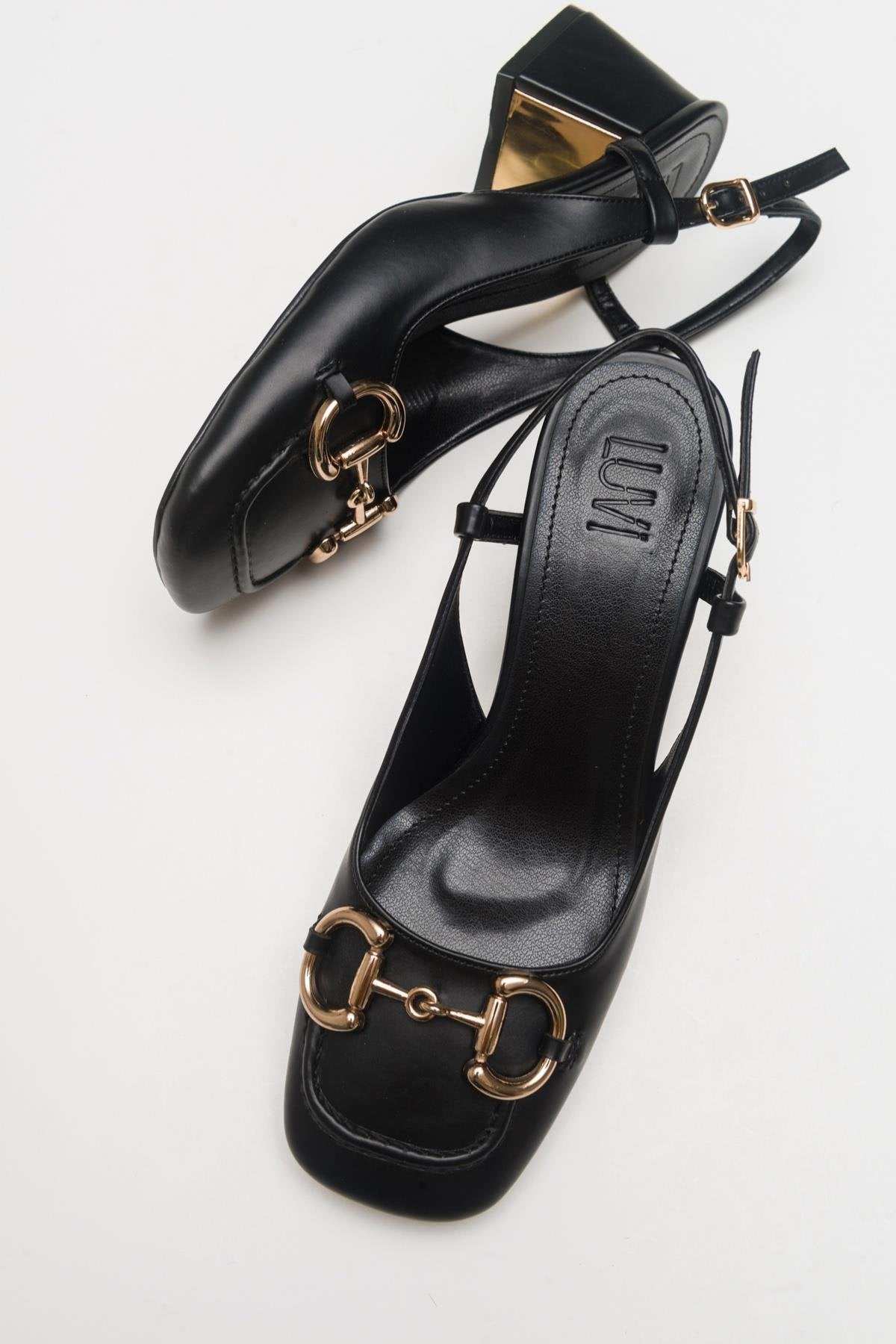 Karol - Black Heeled Shoe – heel view showing leather, black, Vowalisse