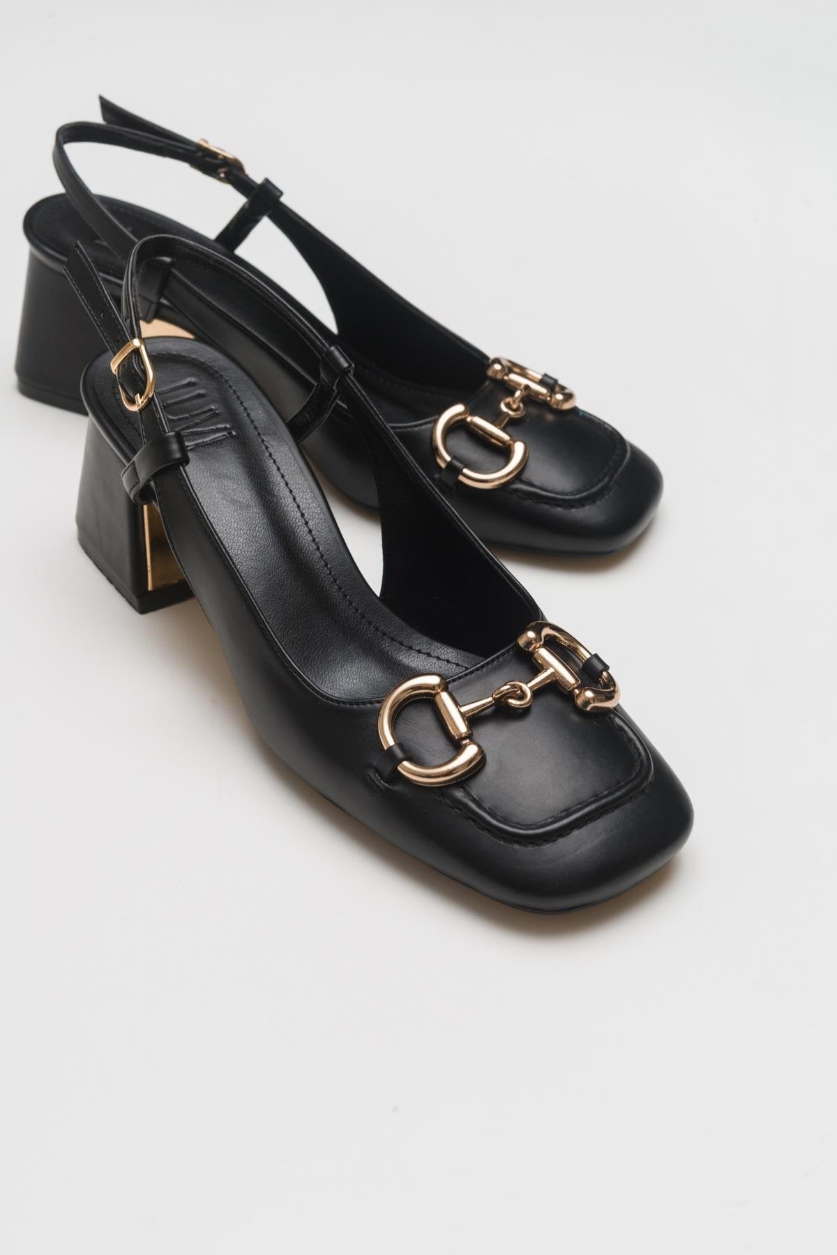 Karol - Black Heeled Shoe – back view showing leather, black, Vowalisse