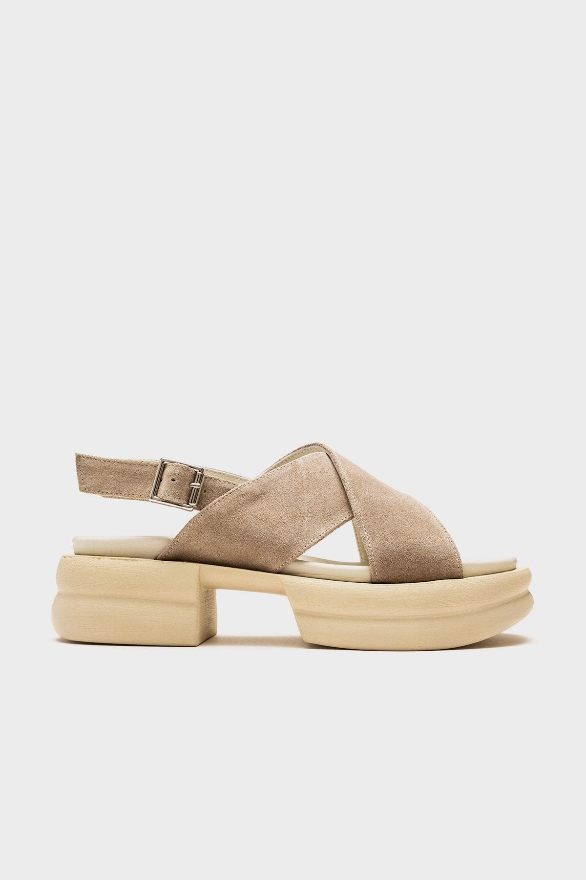 Gers - Beige Genuine Leather Sandal – top view showing leather, Vowalisse