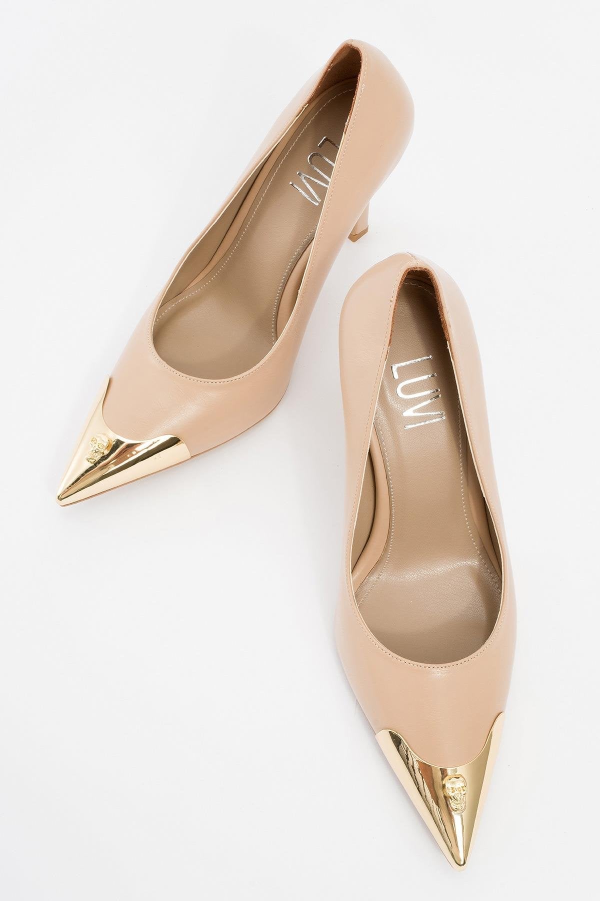 Pruva - Beige High Heel Shoe – side view showing leather, Vowalisse