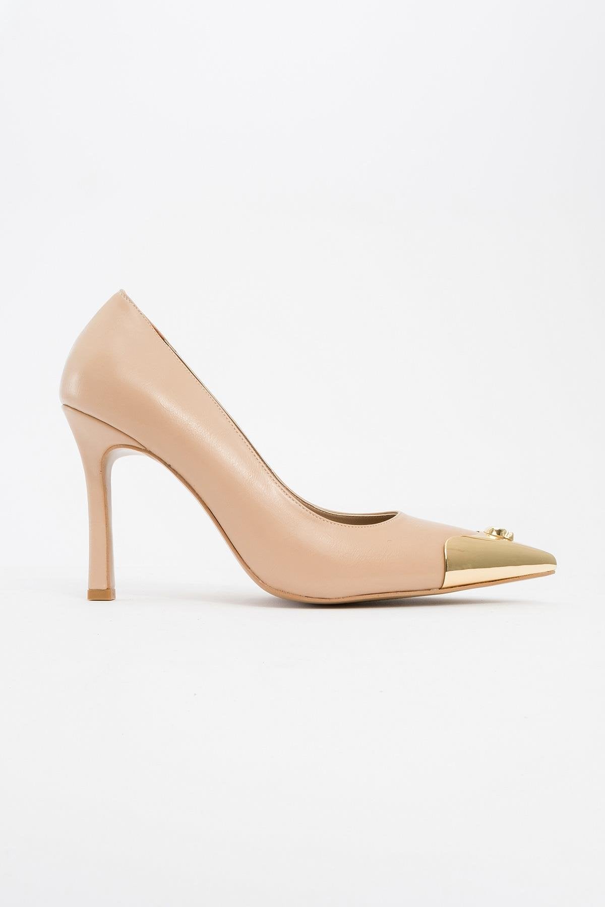 Pruva - Beige High Heel Shoe – heel view showing leather, Vowalisse