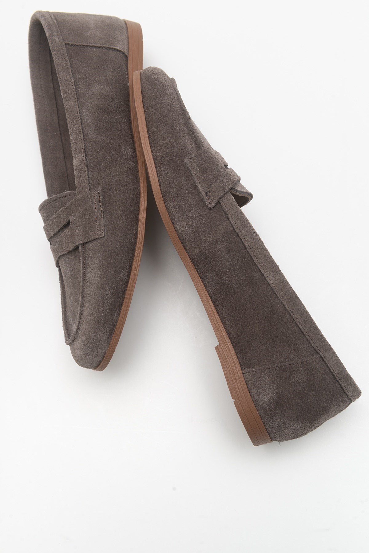 Dorothy - Dark Brown Suede Leather Loafers – heel view showing leather, suede, Vowalisse