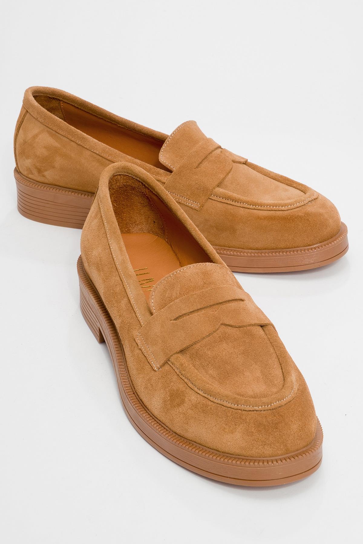 Bree - Taupe Suede Genuine Leather Loafer – front three-quarter view showing leather, suede, Vowalisse
