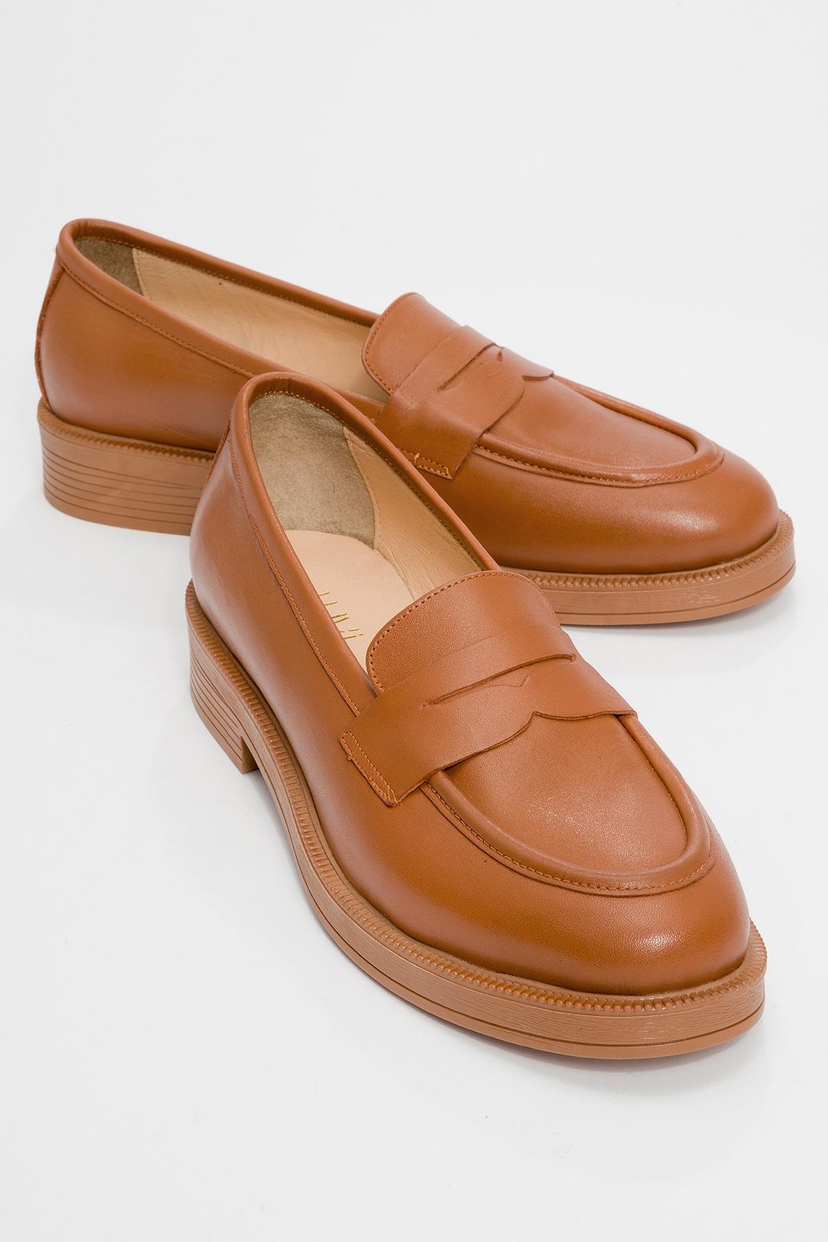 Bree - Cognac Genuine Leather Loafer – front three-quarter view showing leather, Vowalisse