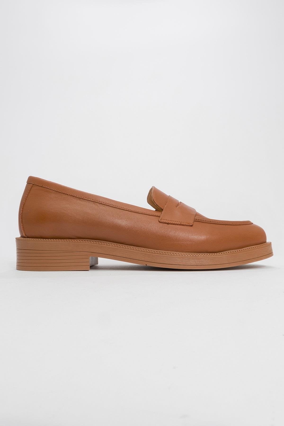 Bree - Cognac Genuine Leather Loafer – heel view showing leather, Vowalisse