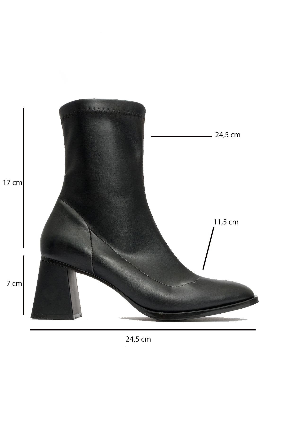 Plesa Black Chunky Heel Boot – heel view showing leather, black, red, Vowalisse