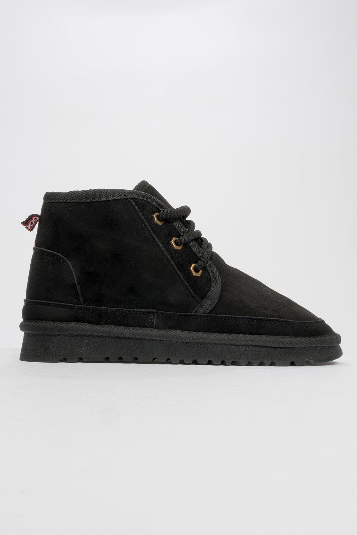 Mingo - Black Lace-Up Sport Boot – heel view showing lace, suede, black, Vowalisse