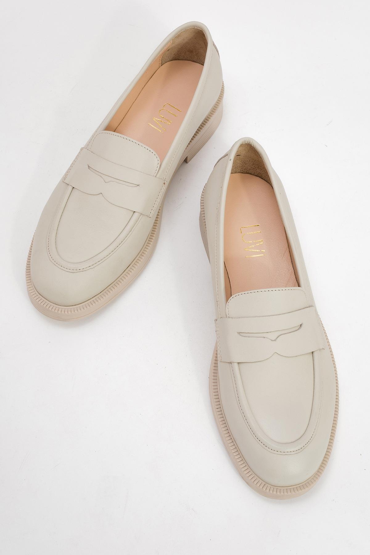 Bree - Off-White Genuine Leather Loafer Shoe – side view showing leather, white, Vowalisse