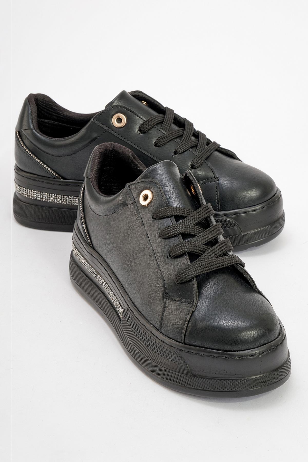 Poem - Black Embellished Chunky Platform Sneaker – front three-quarter view showing leather, black, Vowalisse