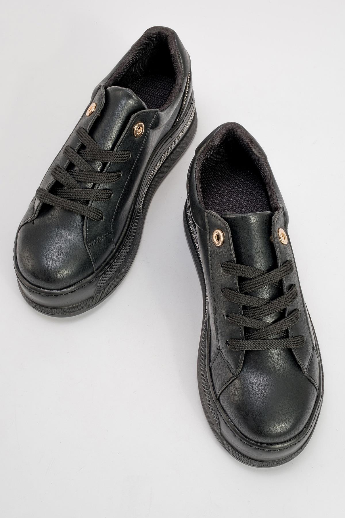 Poem - Black Embellished Chunky Platform Sneaker – side view showing leather, black, Vowalisse