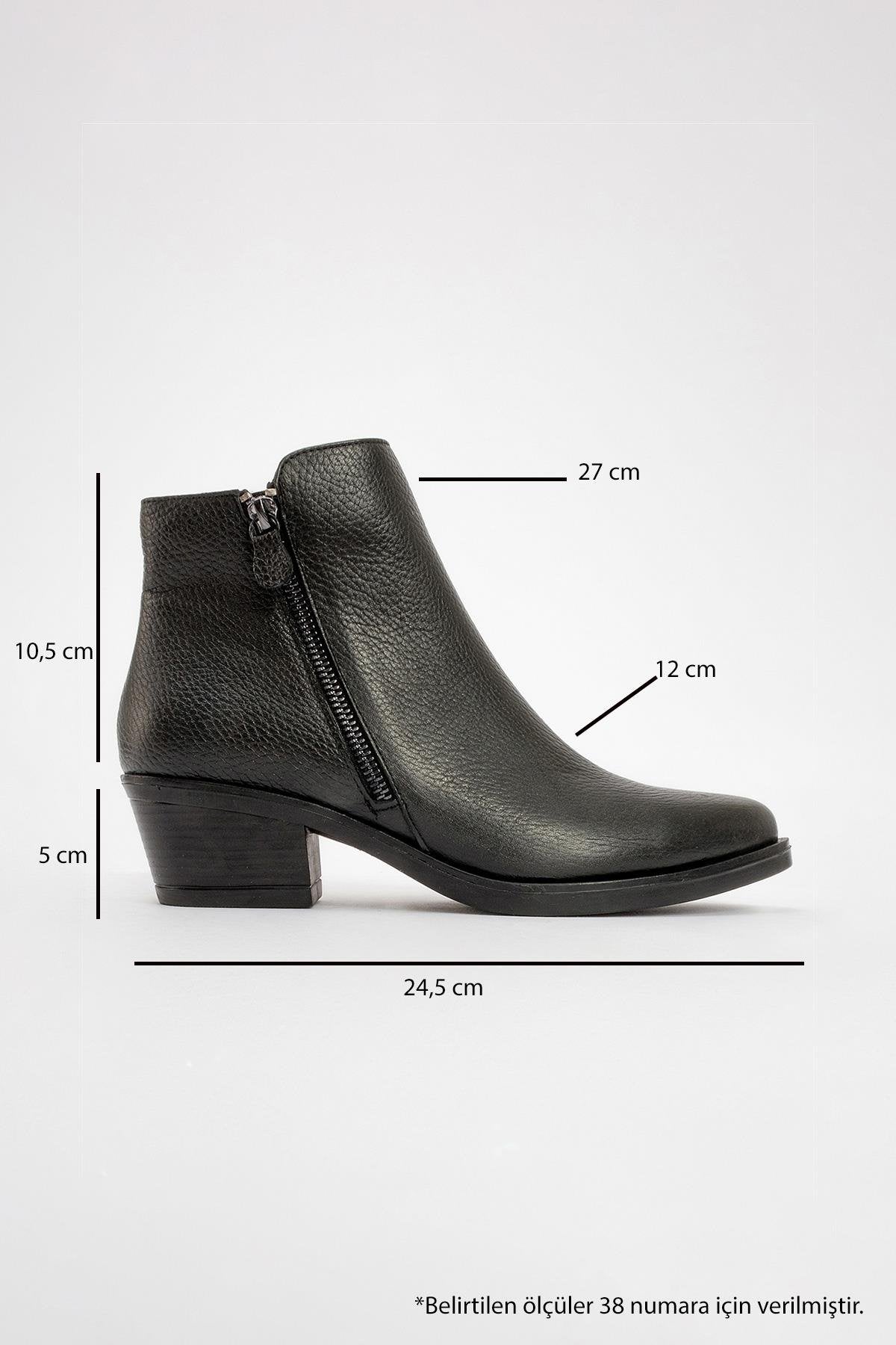 JAYER Black Leather Double-Zip Block Heel Boot – heel view showing leather, black, red, Vowalisse
