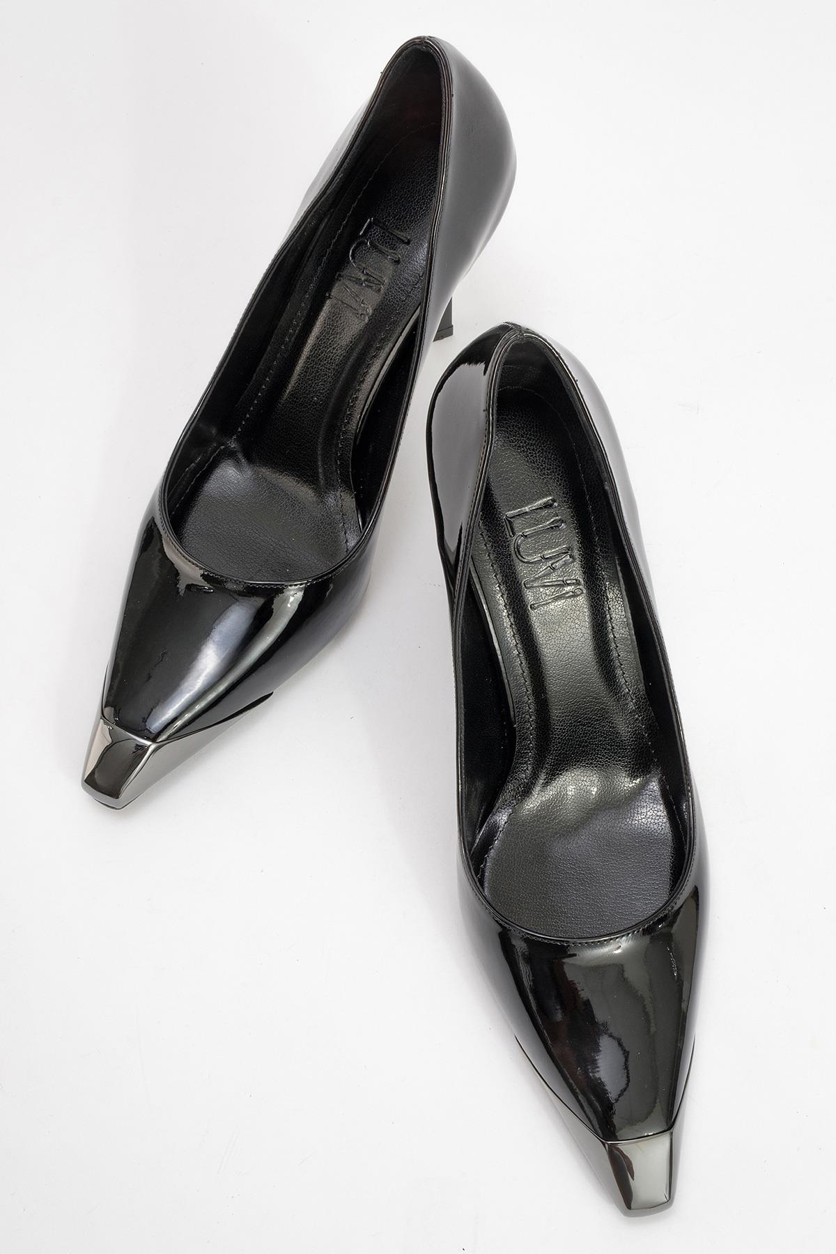 Brelo - Black High Heel Shoe – side view showing leather, black, Vowalisse