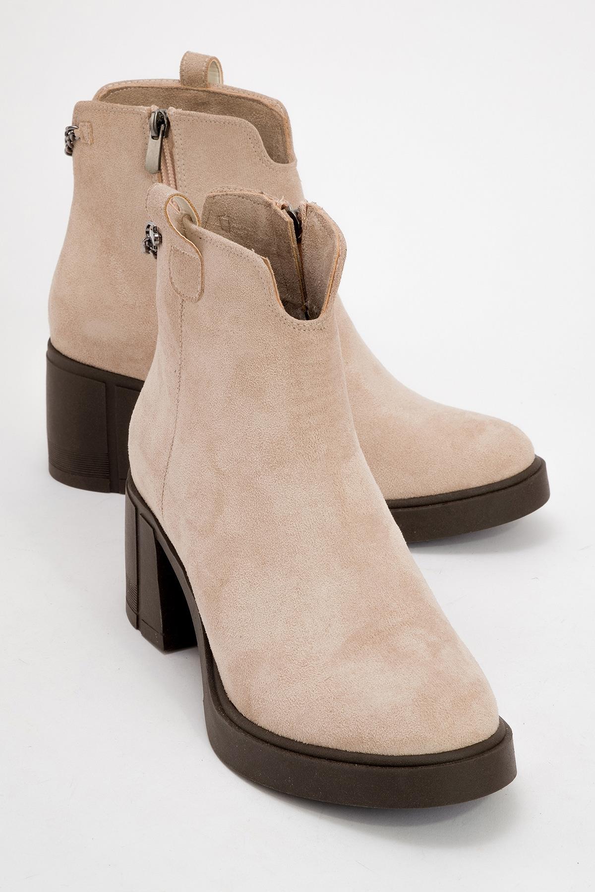 Mier - Beige Suede Boot – front three-quarter view showing leather, suede, Vowalisse