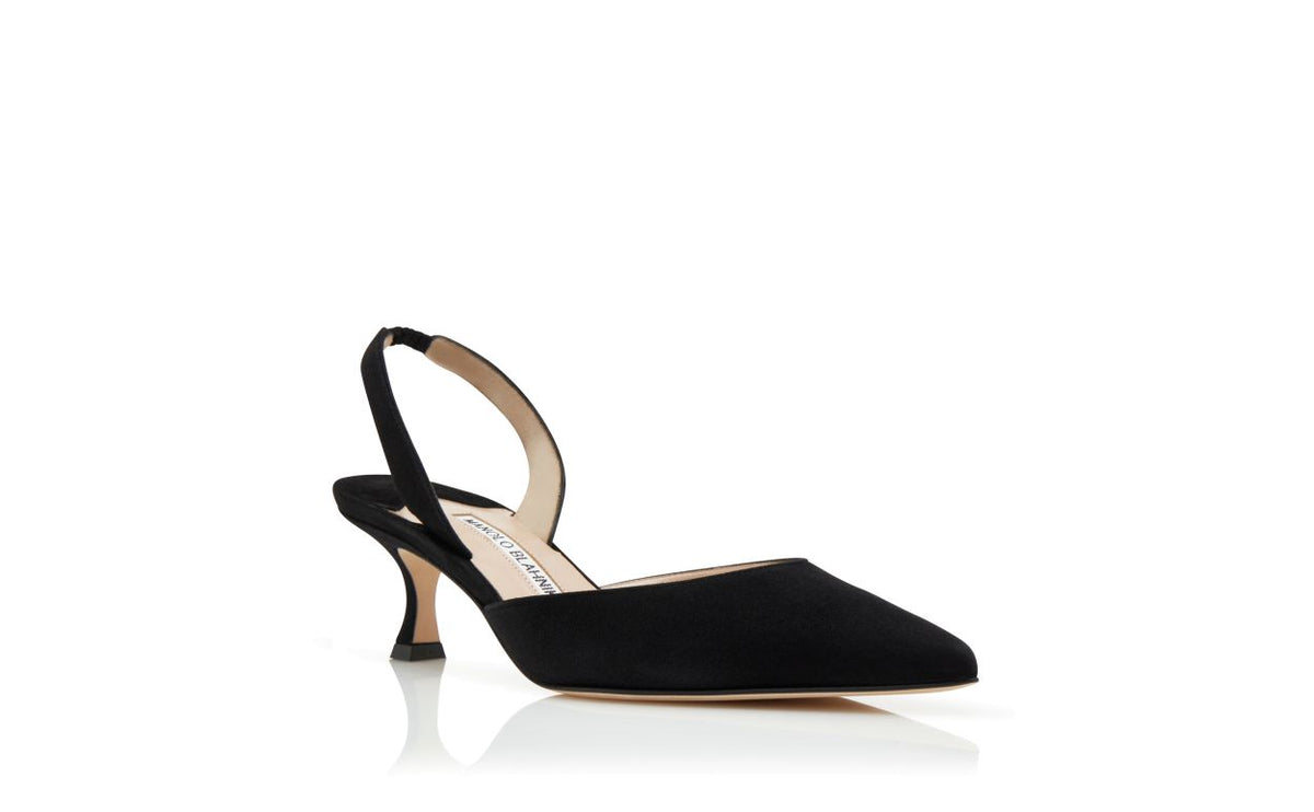 Amelie Bloom Black Slingback Slingbacks – top view showing black slingback, almond toe, suede, Vowalisse