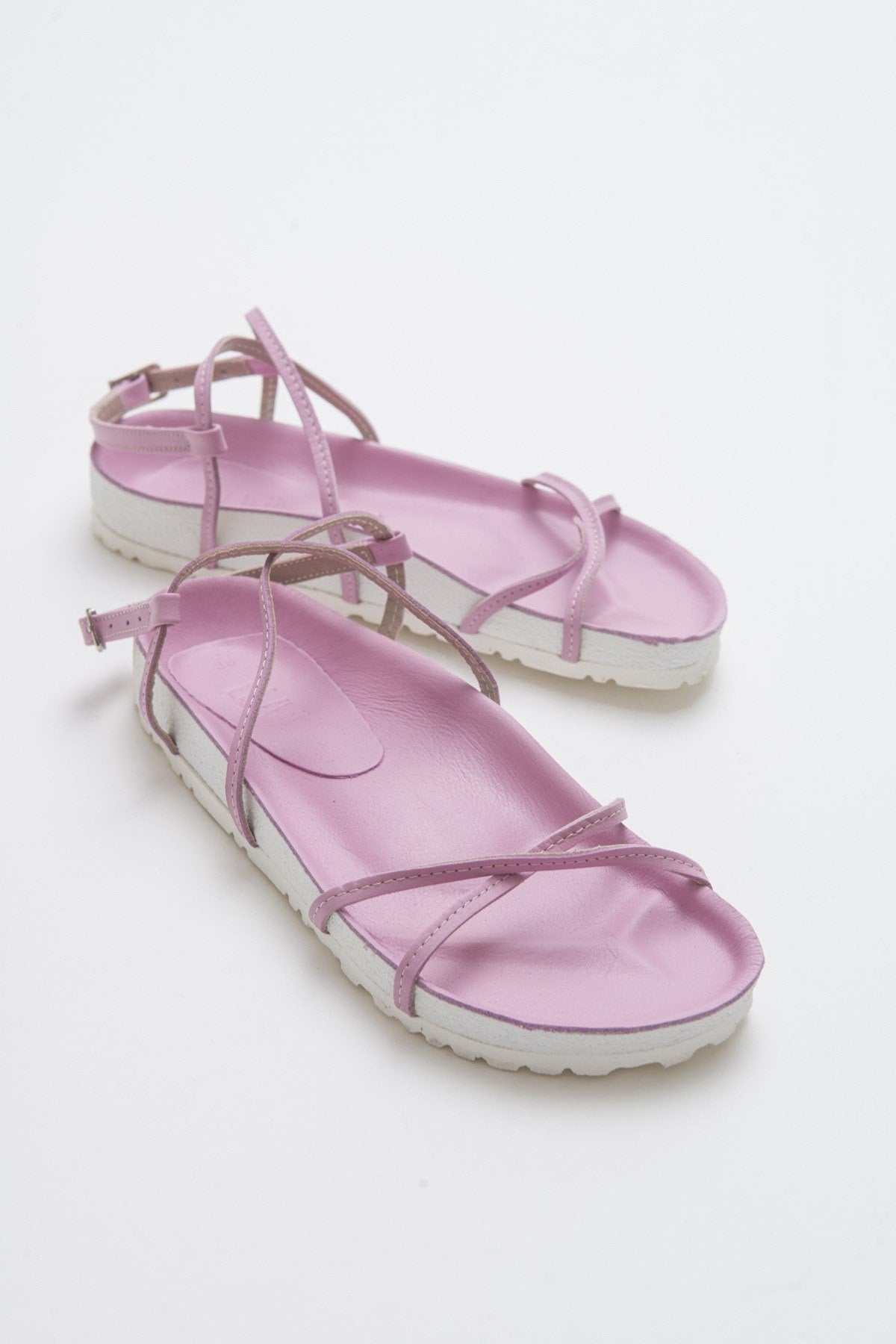 Muse - Pink Genuine Leather Sandal – front three-quarter view showing leather, pink, Vowalisse