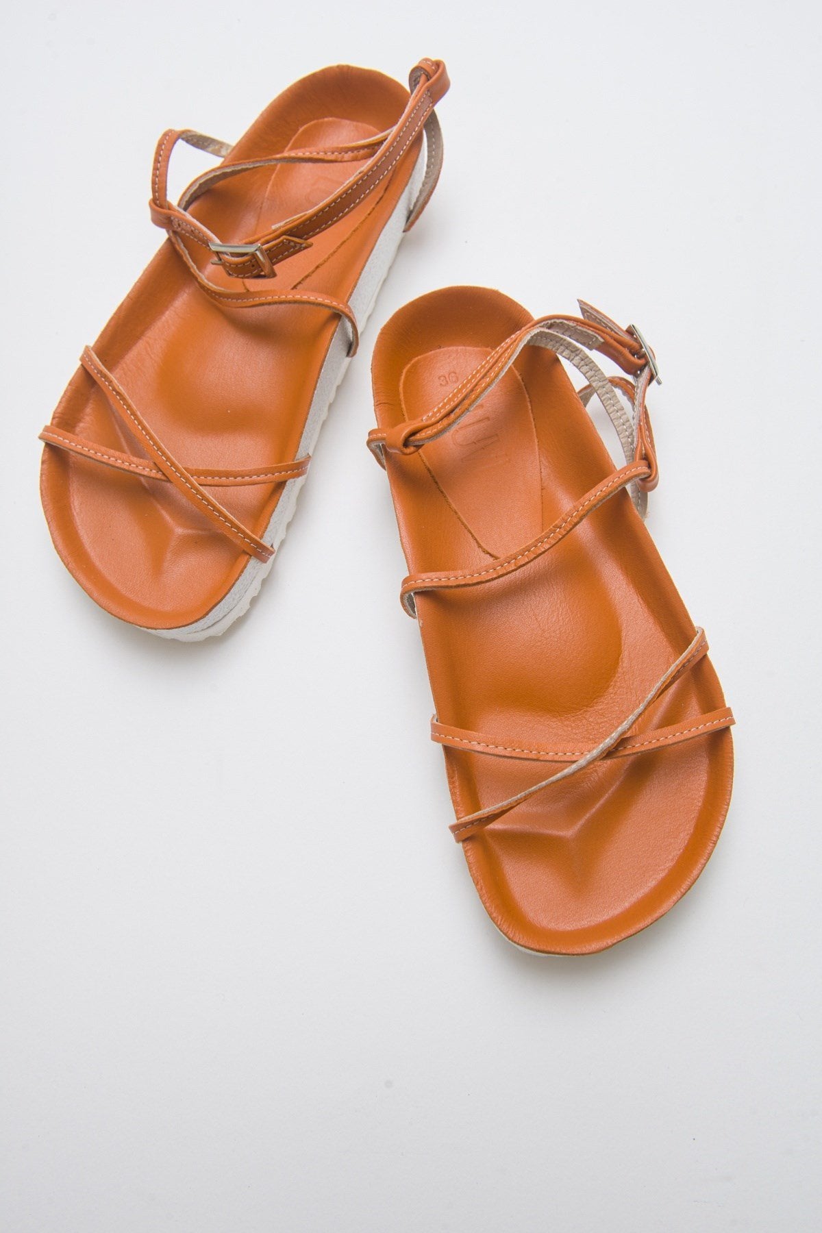 Muse - Orange Genuine Leather Sandal – side view showing leather, Vowalisse