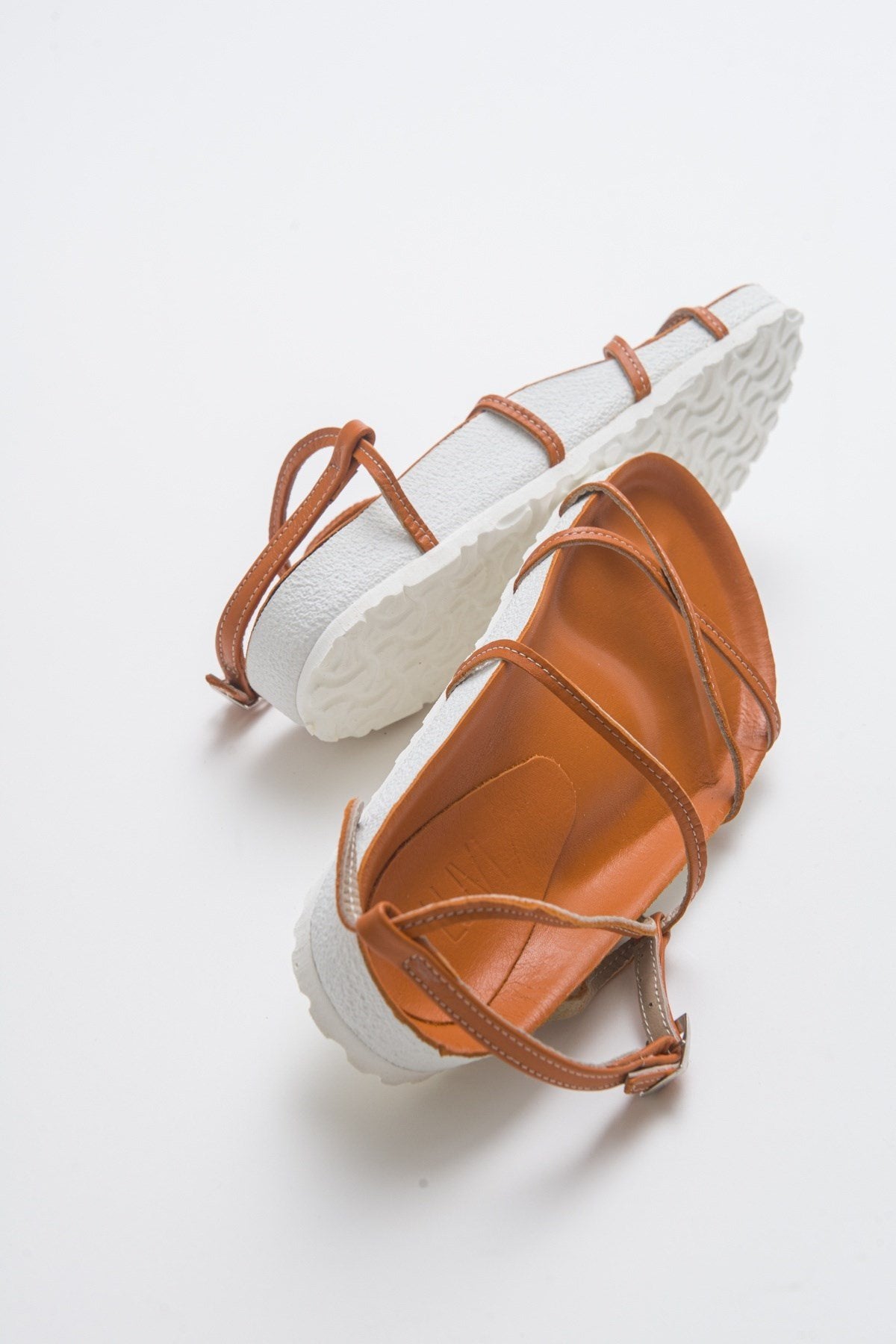 Muse - Orange Genuine Leather Sandal – heel view showing leather, Vowalisse