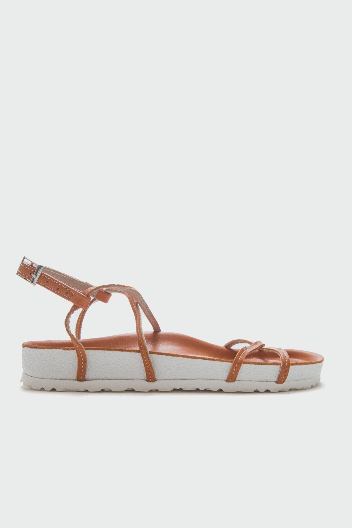 Muse - Orange Genuine Leather Sandal – top view showing leather, Vowalisse