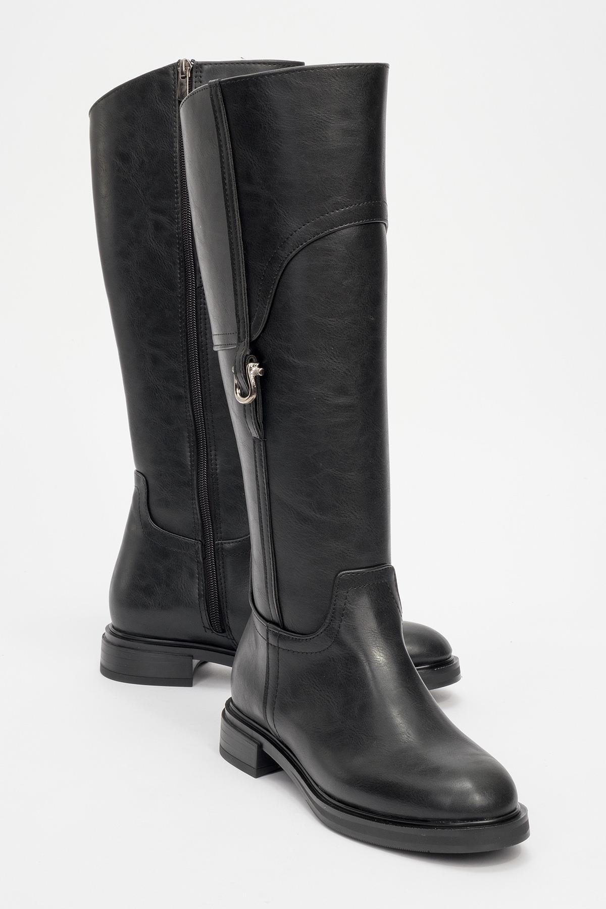 Michel - Black Riding Boot – front three-quarter view showing leather, black, Vowalisse